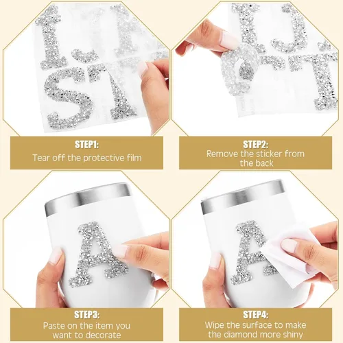 Vista 4 de Tigeen 52 calcomanías de letras con purpurina de diamantes de imitación de la A a la Z, calcomanías autoadhesivas para planchar para ropa
