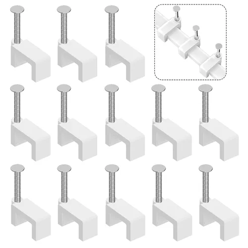 Vista 9 de Clips de cable para clavos, 100 clips de cable Ethernet planos de 0.315 pulgadas, clips de pared para cable coaxial, clips de cable para altavoces