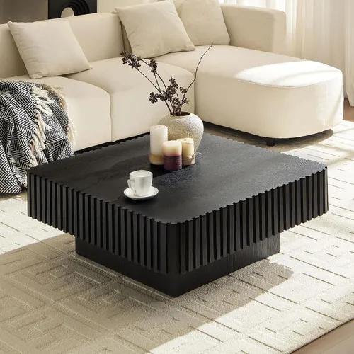Vista 32 de WILLIAMSPACE Mesa de Café Redonda de 35.43" con Tablero de Piedra Sintética, Mesa Central Circular de Madera Moderna de Estilo Granja para la Sala