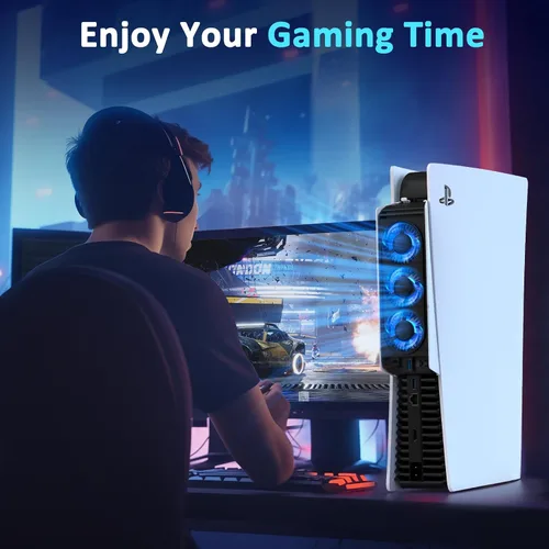 Vista 8 de PS5 Cooling Fan, IINE Quiet Cooler Fan with LED LightAuto Temperature SensorUSB3.0 Hubs, Cooling Accessories Compatible with PS5 Digital Edition or