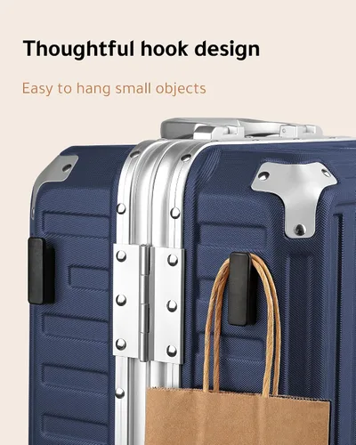 Vista 5 de LUGGEX Equipaje sin cremallera con marco de aluminio - Eleva tu viaje, Azul oscuro, Conjunto de equipaje azul con marco de aluminio, sin cremallera