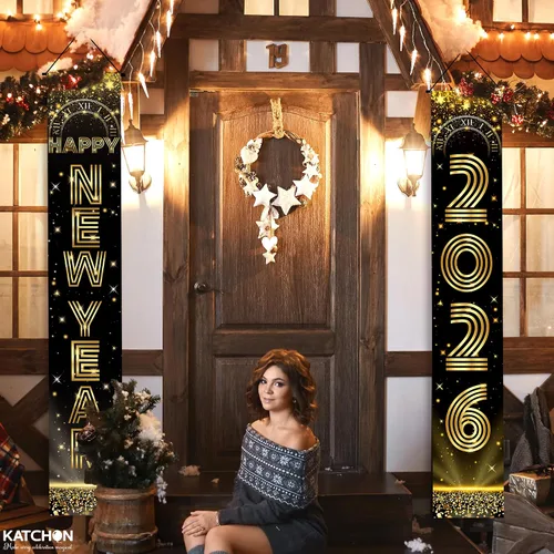 Vista 5 de KatchOn, Cartel extra grande de feliz año nuevo – 72 x 12 pulgadas Decoraciones de Año Nuevo 2026 Suministros de fiesta de Año Nuevo 2026