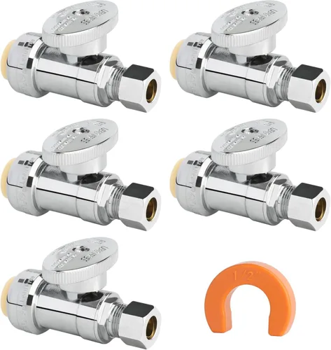 Vista 28 de Válvula de Parada Angular WiseWater 1/2" FNPT x 3/8" OD de Compresión, Válvula de Cierre de Inodoro de Cuarto de Vuelta de Latón Cromado para Baño