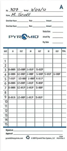 Vista 5 de Pyramid Time Systems - Tarjetas de tiempo españolas genuinas y auténticas (42415S) para modelos piramidales 2500, 2500k1, 2660 y 2600 relojes