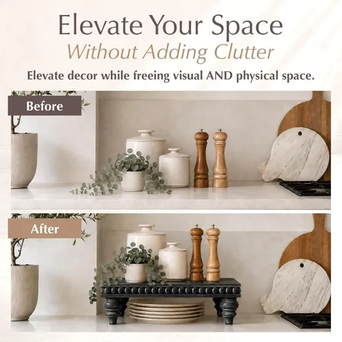 Vista 3 de Felt Creative Home Goods Elevadores decorativos de madera para decoración Soporte de bandeja escalonada Soporte elevador de cuentas de granja
