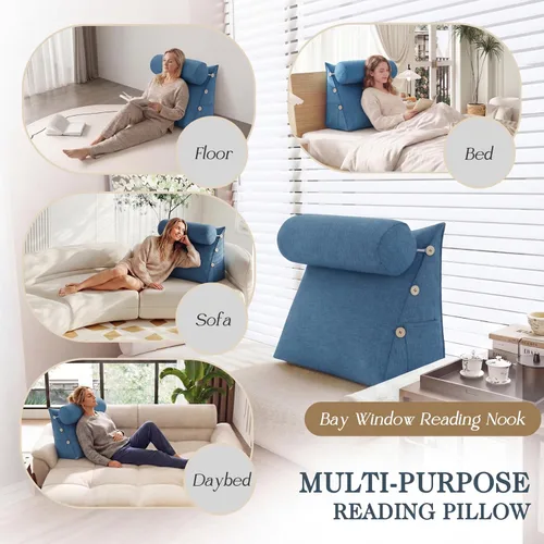 Vista 6 de almohada de lectura con cuña para cama, cojín de descanso triangular ajustable para sofá, almohada en forma de cuña para soporte lumbar, cervical