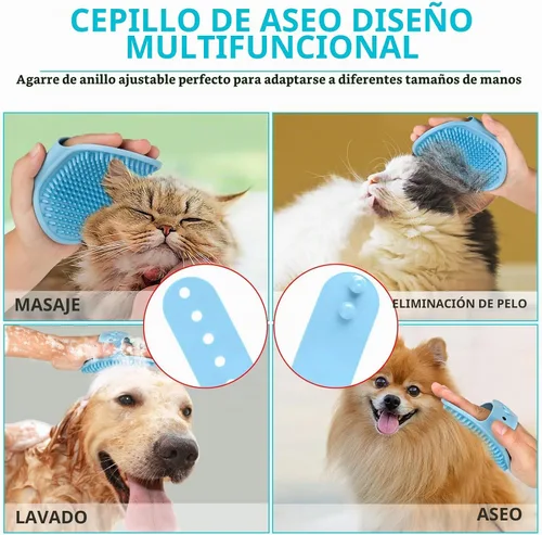 Vista 5 de Comotech Cepillo de aseo para perros 3 en 1 Cepillo de champú y estropajo con mango ajustable para perros y gatos de pelo corto y largo