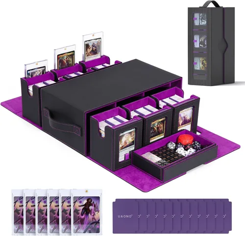 Vista 9 de Caja de baraja Commander de UAONO para MTG, estuche modular de 6 barajas con bandeja para dados, contiene más de 600 cartas con funda doble, caja