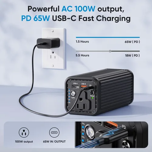 Vista 7 de Computadora portátil con interfaz de alimentación de CA, tipo C PD de 100 W tipo PD 65 W de carga rápida, con funciones de entrada y salida, 2