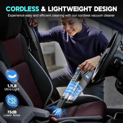 Vista 7 de CKIKH Aspiradora de Mano Inalámbrica, 15000PA Succión Fuerte, Aspiradora de Coche de Mano Portátil con Múltiples Boquillas y Filtro Lavable
