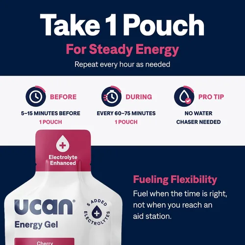 Vista 5 de UCAN Gel energético + electrolitos Cereza Sin azúcar Paquete de 12