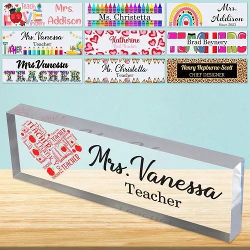 Vista 20 de Placa de nombre de escritorio personalizada para profesores, placa de identificación de bloque de acrílico personalizada para oficina, placa