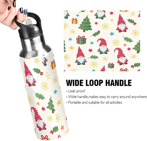 Vista 4 de Cute Christmas Gnomes Red Hats Insulated Stainless Steel Water Bottle with Straw 32 Oz, BPA-Free Sport Water Bottle Leakproof Water Bottles