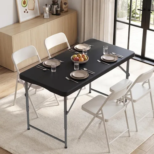 Vista 9 de HKLGorg Mesa plegable de 4 pies, mesa plegable de plástico de altura Negro