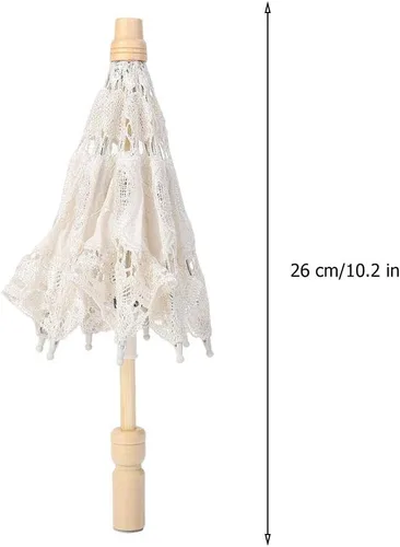 Vista 8 de Paraguas de encaje negro, hecho a mano, plegable, para boda, novia, para mujeres, decoración de fiesta, baile, fotografía, utilería (beige, S)