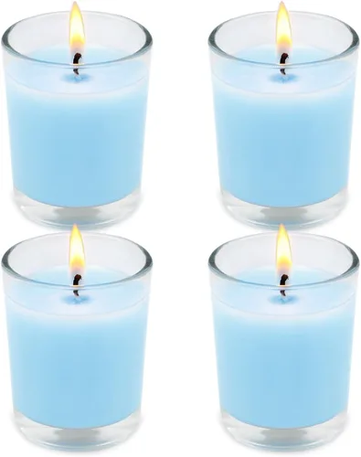 Vista 13 de Juego de 4 velas votivas verdes para Navidad y día de San Patricio, velas de cera de soja sin perfume rellenas de vidrio transparente