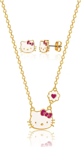 Vista 5 de Hello Kitty Juego de joyas para niñas, 18 pulgadas + 3 pulgadas, collar y aretes para niñas, regalos, Sin gemas.