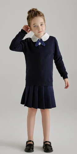 Vista 7 de SMINLING Pinker - Suéter para niños, uniforme escolar, cuello en V, ropa de algodón suave