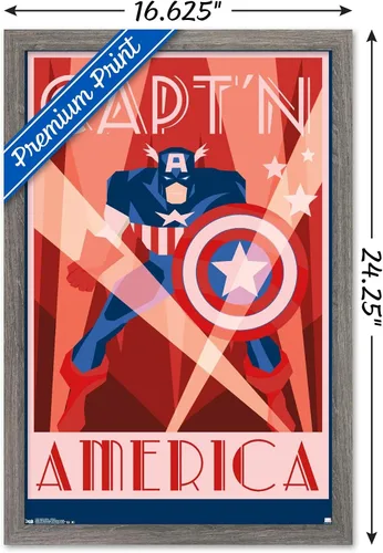Vista 3 de Trends International Marvel Comics - Póster de pared Art Deco, Capitán América, 14.725 x 22.375 pulgadas, versión enmarcada de madera de granero