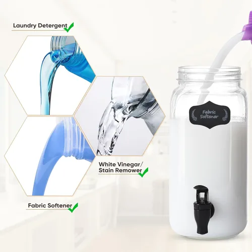 Vista 6 de Dispensador de Detergente Líquido para Ropa, Tres Botellas de Dispensador de Detergente para Ropa de Vidrio de 2.2L para Detergente Líquido