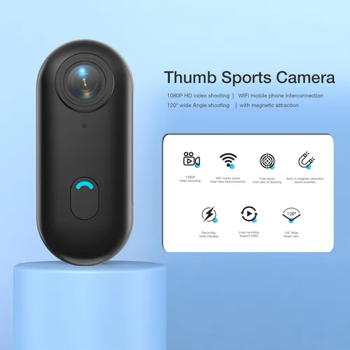 Vista 2 de H7 64GB 1080P Cámara de acción pulgar, mini cámaras corporales, cámara de bolsillo portátil para vlogging con cordón magnético, cámara pequeña