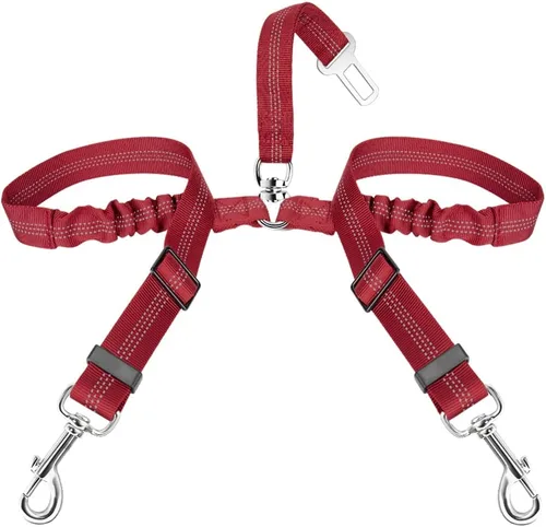Vista 18 de SlowTon Cinturón de seguridad para perro, cinturón de seguridad doble para perro, correa de seguridad ajustable para vehículo con amortiguador