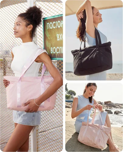 Vista 23 de BAGSMART Bolsa de mano para mujer con cremallera, bolsa de gimnasio con compartimentos, bolsa de trabajo para enfermera, baile, bolsa de yoga