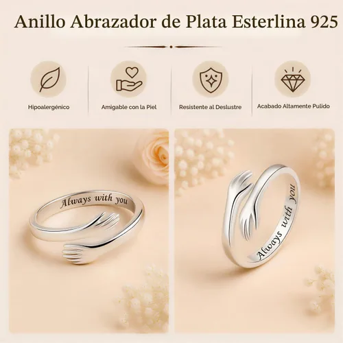 Vista 4 de Anillos de abrazo de plata esterlina S925 para mujeres, adolescentes y niñas, anillo ajustable para nieta, hija, esperanza, promesa, amistad, anillo