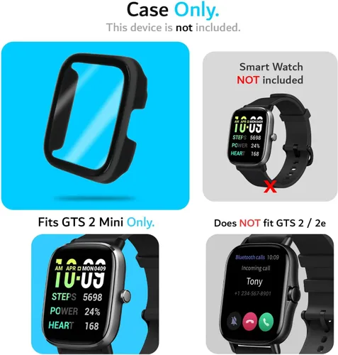 Vista 2 de TUDIA Funda de vidrio templado fácil de poner compatible con GTS 2 Mini, cobertura completa, a prueba de golpes, delgada, con protector de pantalla