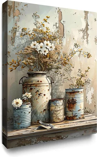 Vista 39 de gaosoul Arte de Pared de Lienzo de Granja Pintura de Campo Francés con Ramo de Lavanda Mariposas Fondo de Madera Envejecida Póster Floral Enmarcado