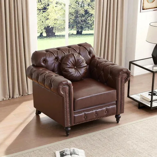 Vista 12 de ORRD Sofá de 2 piezas para sala de estar, silla moderna de piel sintética con respaldo alto, sofá biplaza con botón acolchonado, ribete de cabeza