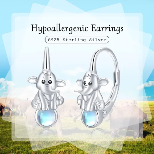 Vista 3 de Aretes de plata de ley con diseño de perezoso, caballo, búho, gato, miel, libélula, tiburón, delfín, tortuga, elefante, rana, perezoso, búho, koala