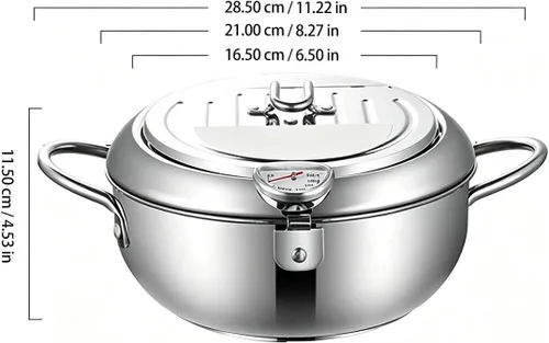 Vista 2 de Olla para freidora, olla tempura de acero inoxidable con termómetro, 7.9