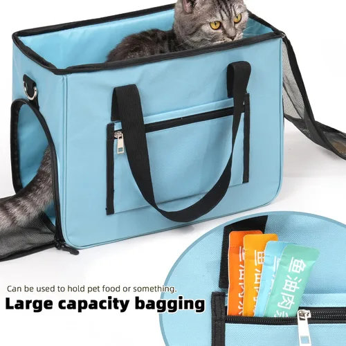 Vista 5 de Transportador de gatos y perros para mascotas de hasta 15 libras, aprobado por aerolíneas, plegable, para gatos y perros, transportador de gatos
