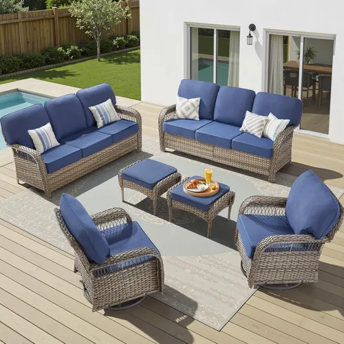 Vista 55 de Sofá de mimbre para patio al aire libre de 75 pulgadas, sofá de ratán para todo tipo de clima, sofá de respaldo alto con asiento profundo y funda