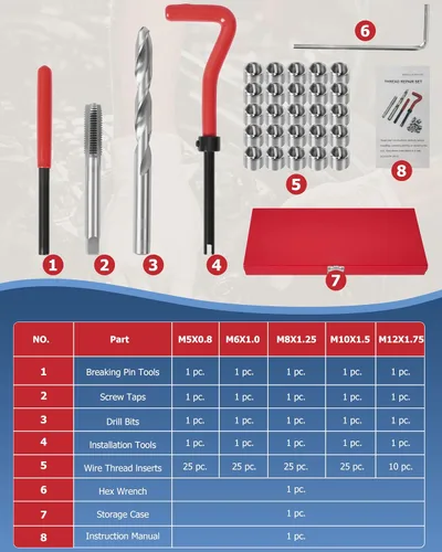 Vista 3 de DAYUAN 131 piezas Kit de reparación de roscas métricas helicoidales, herramienta de inserción de rosca de taladro HSS M5 M6 M8 M10 M12