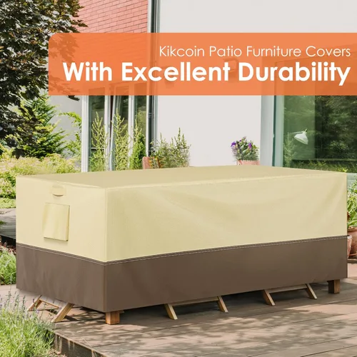 Vista 7 de Fundas impermeables para muebles de patio para mesa y sillas, juego de muebles de exterior, antidecoloración, resistente al desgarro/agua, 110