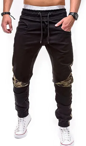 Vista 2 de Pantalones deportivos casuales elásticos para hombre, pantalones deportivos sólidos holgados bolsillos pantalones hojas Slim Black Series 3D