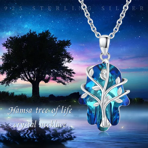 Vista 5 de Hamsa - Collar de mano de plata de ley con dije de Hamsa, collar de protección con amuleto Hamsa para mujeres y niñas