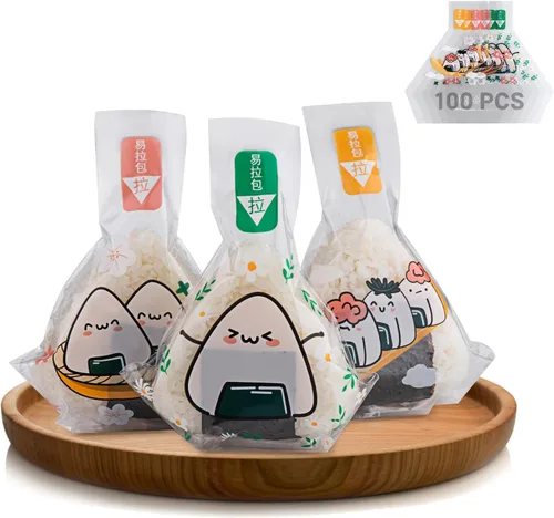Vista 7 de choxila 100 envoltorios de Onigiri con 1 molde de acero inoxidable Onigiri