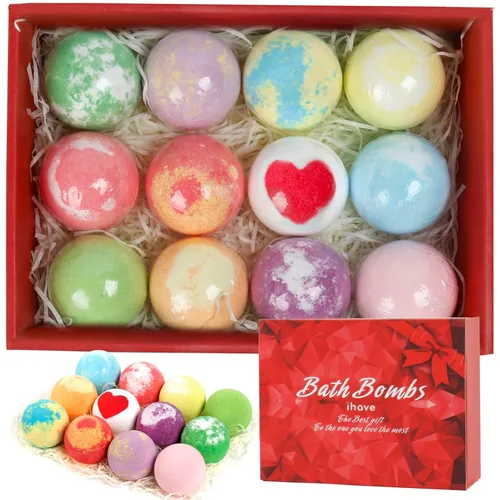 Vista 6 de iHave Bombas de baño para niños y mujeres, juego de 12 bombas de baño naturales hechas a mano, bombas de baño de burbujas, perfectos regalos