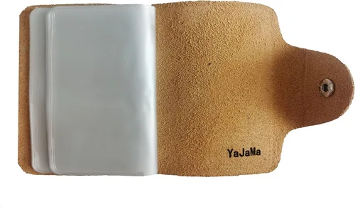 Vista 8 de YaJaMa Cartera para tarjetas de crédito, pequeña, de piel auténtica, 26 ranuras, para tarjetas, organizador para mujeres y hombres, Amarillo