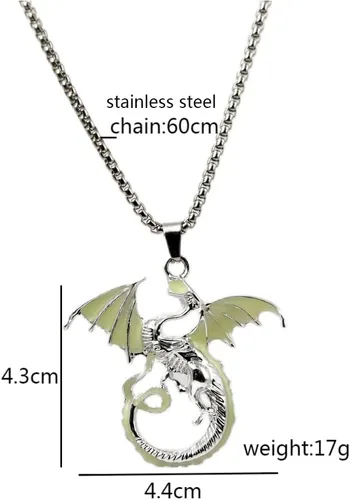 Vista 3 de Collar con colgante de dragón de animal para hombre, luminoso, tribal, tótem volador, collar para mujeres, hombres, adolescentes, joyería que brilla