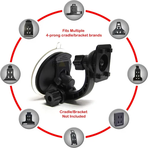 Vista 3 de Soporte de ventosa ajustable para parabrisas de automóvil para GPS seleccionado (no OEM) - Se adapta a soporte de enchufe de 4 puntas y montaje