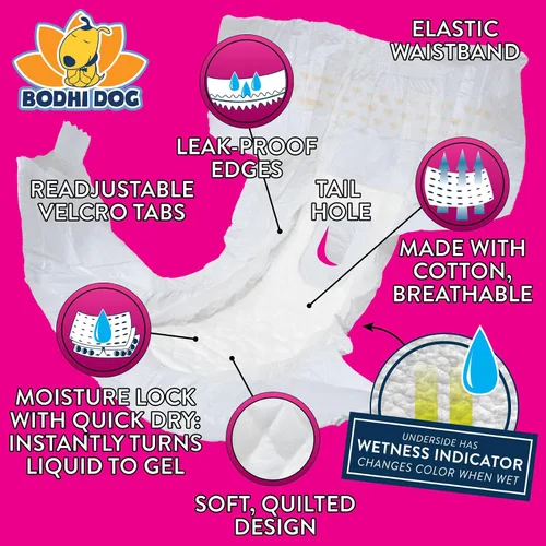 Vista 2 de Bodhi Dog Pañales desechables para perras, pañales súper absorbentes para el ciclo de calor de la hembra, ajuste ajustable, para entrenamiento