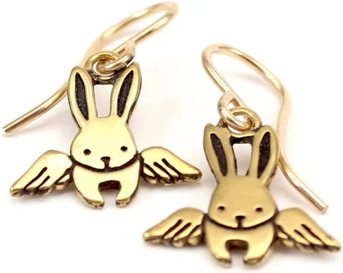 Vista 2 de Mark Poulin Tiny Gold Dipped Sterling Silver Angel Bunny Earrings - Rabbit Memorial Dangles for Women and Girls