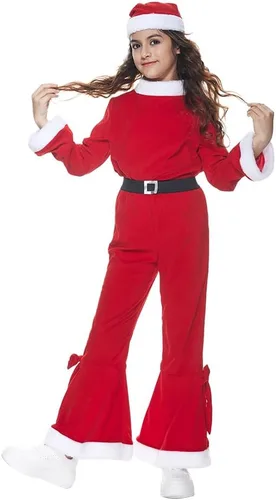 Vista 5 de FantastCostumes Conjunto completo de disfraz de Papá Noel de Navidad para niñas