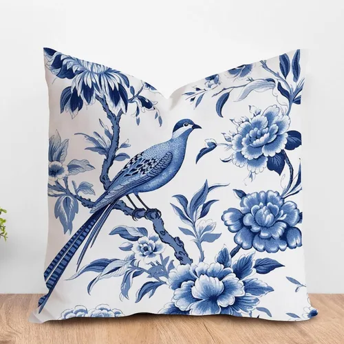 Vista 24 de ArogGeld Chinoiserie - Funda de cojín con diseño de pagoda asiática azul índigo, diseño cuadrado de flores y pagoda asiática, para oficina, silla