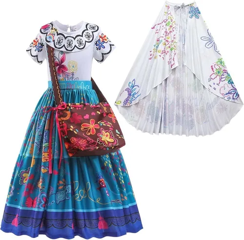 Vista 4 de Mirabel Costume for Encanto Dress Capes for Girls Halloween Costumes for Women Princess Dresses Cosplay Birthday Kids Clothes