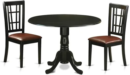 Vista 7 de East West Furniture DLNI3-BLK-C - Juego de comedor de 3 piezas que contiene una mesa de comedor redonda con gotas y 2 sillas de cocina tapizadas